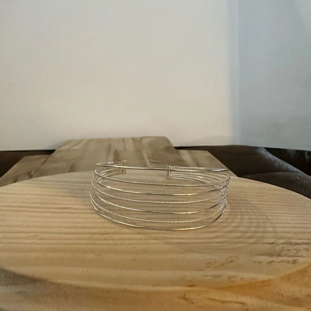 Silver Stacked Minimalist Bangles Set - Picture 4 of 4